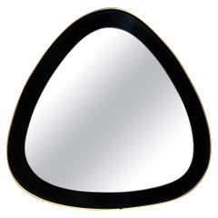 Modern Elegance Triangular Wall Mirror Brass and Ebonized Wood, 1950s, Italy