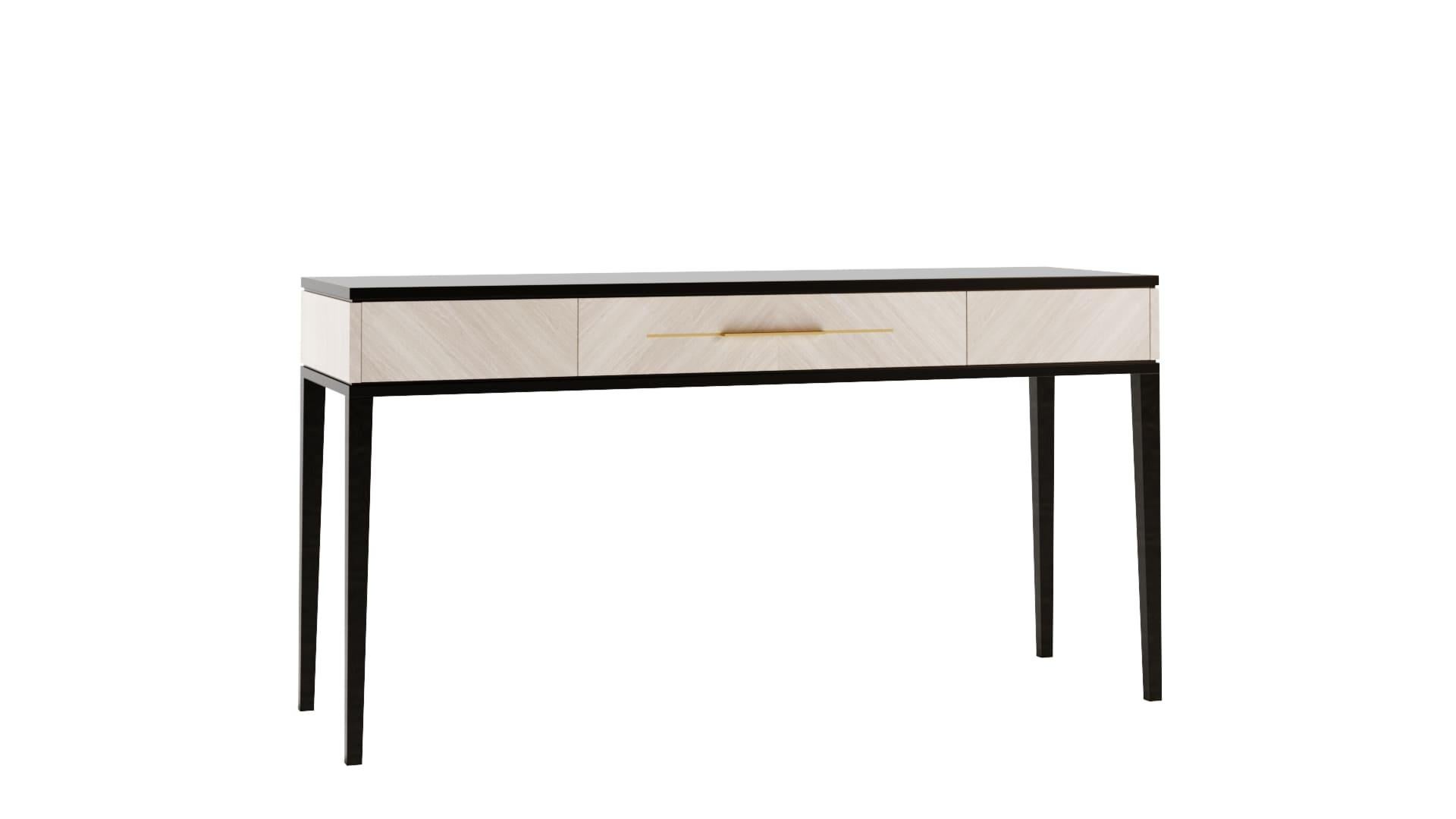 Elegante y sofisticada, esta consola combina un diseño moderno con una elegancia atemporal. Con un acabado en madera clara que contrasta con un atrevido marco negro, es una pieza de acento perfecta para entradas, salones o dormitorios. El cajón