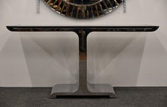 Modern Elements Polished Stainless Steel T-Base Console Table, 21st Century