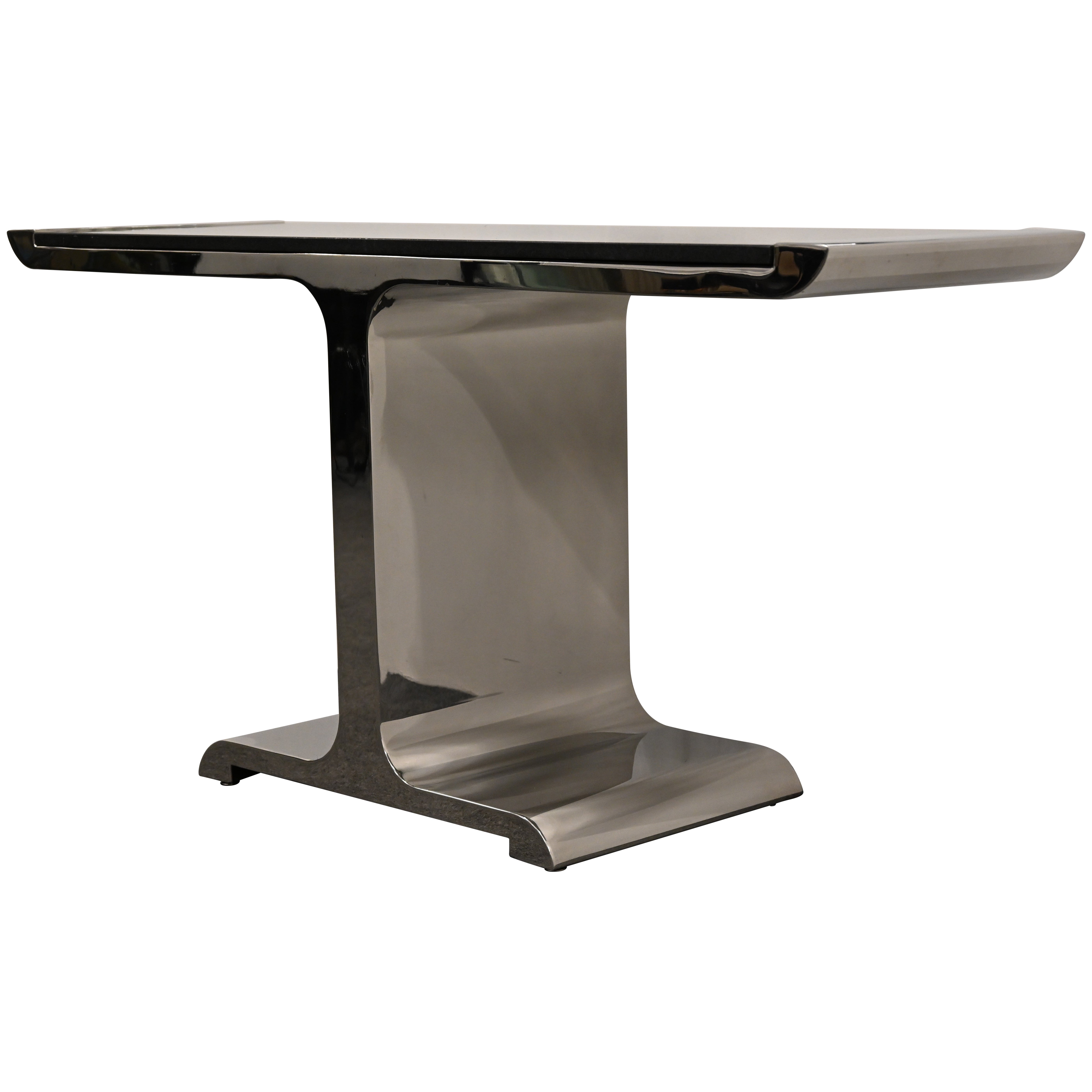 Modern Elements Polished Stainless Steel T-Base Console Table, 21st Century