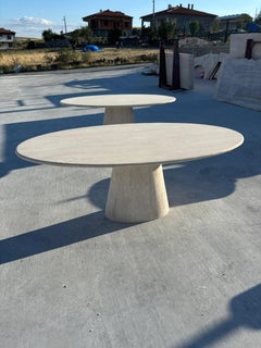 Modern Ellips Italian Travertine Dining Table - Natural Marble Kitchen Table