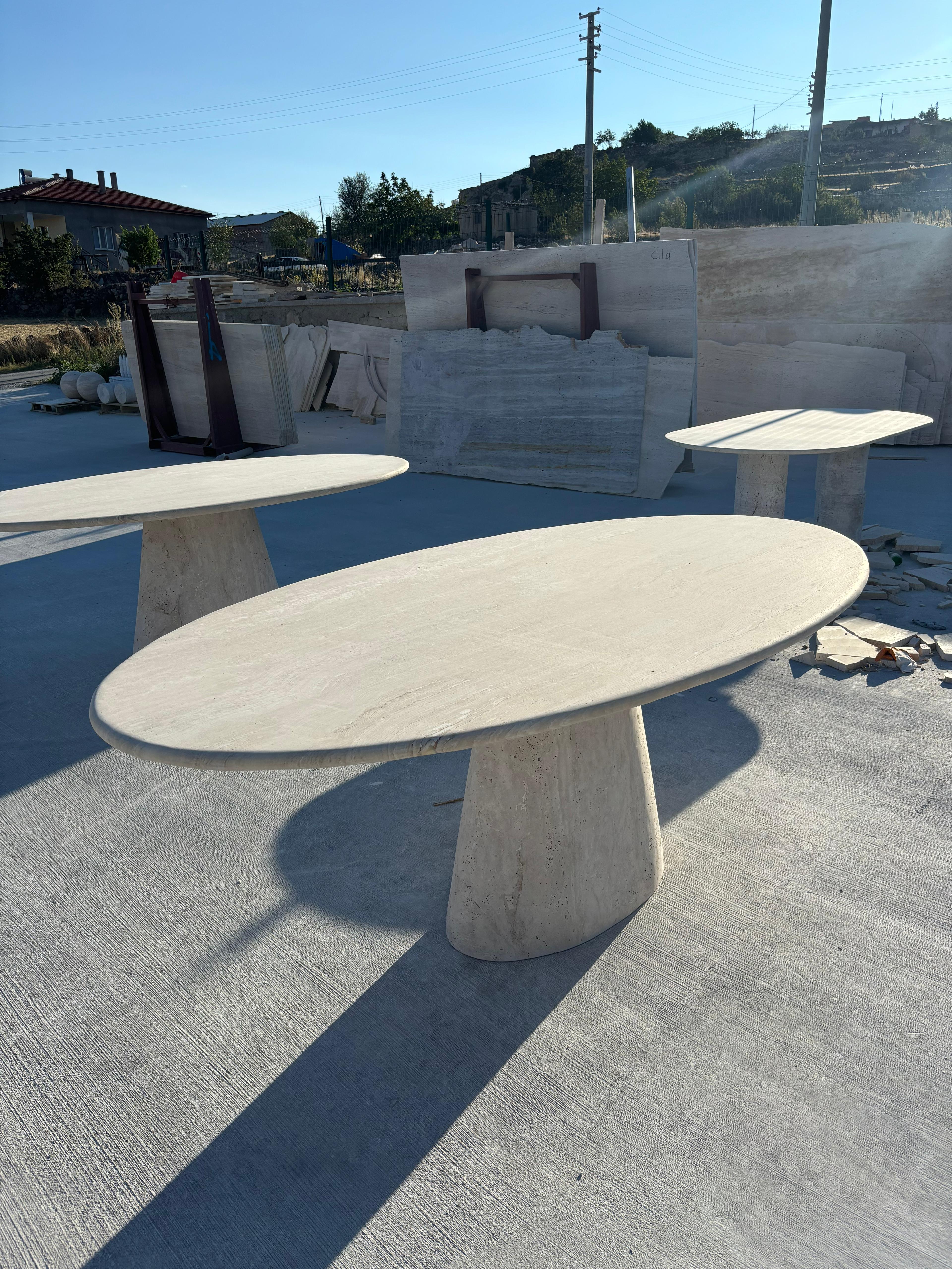 Arts and Crafts Modern Ellips Italian Travertine Dining Table - Natural Marble Kitchen Table For Sale