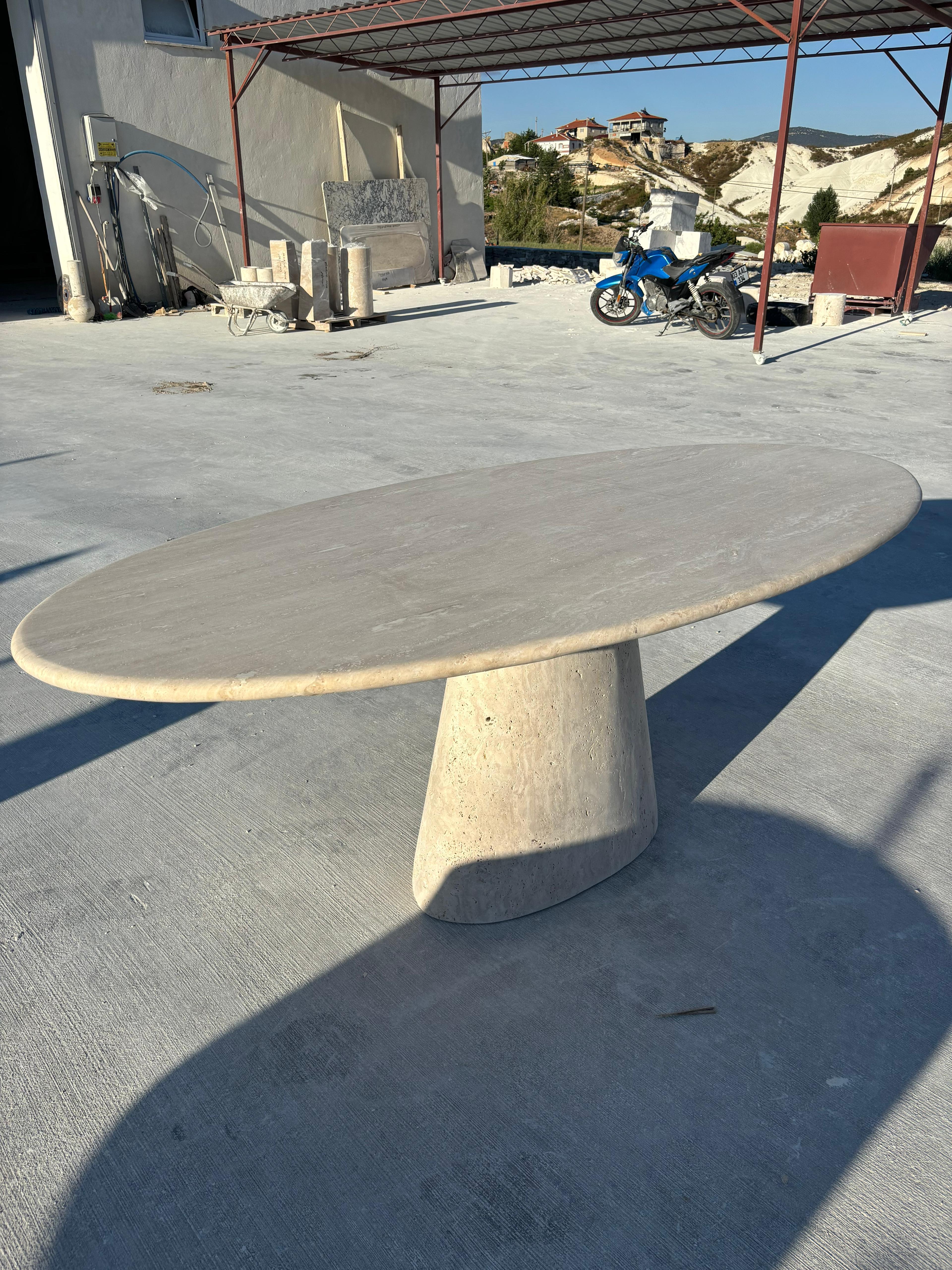 Turkish Modern Ellips Italian Travertine Dining Table - Natural Marble Kitchen Table For Sale
