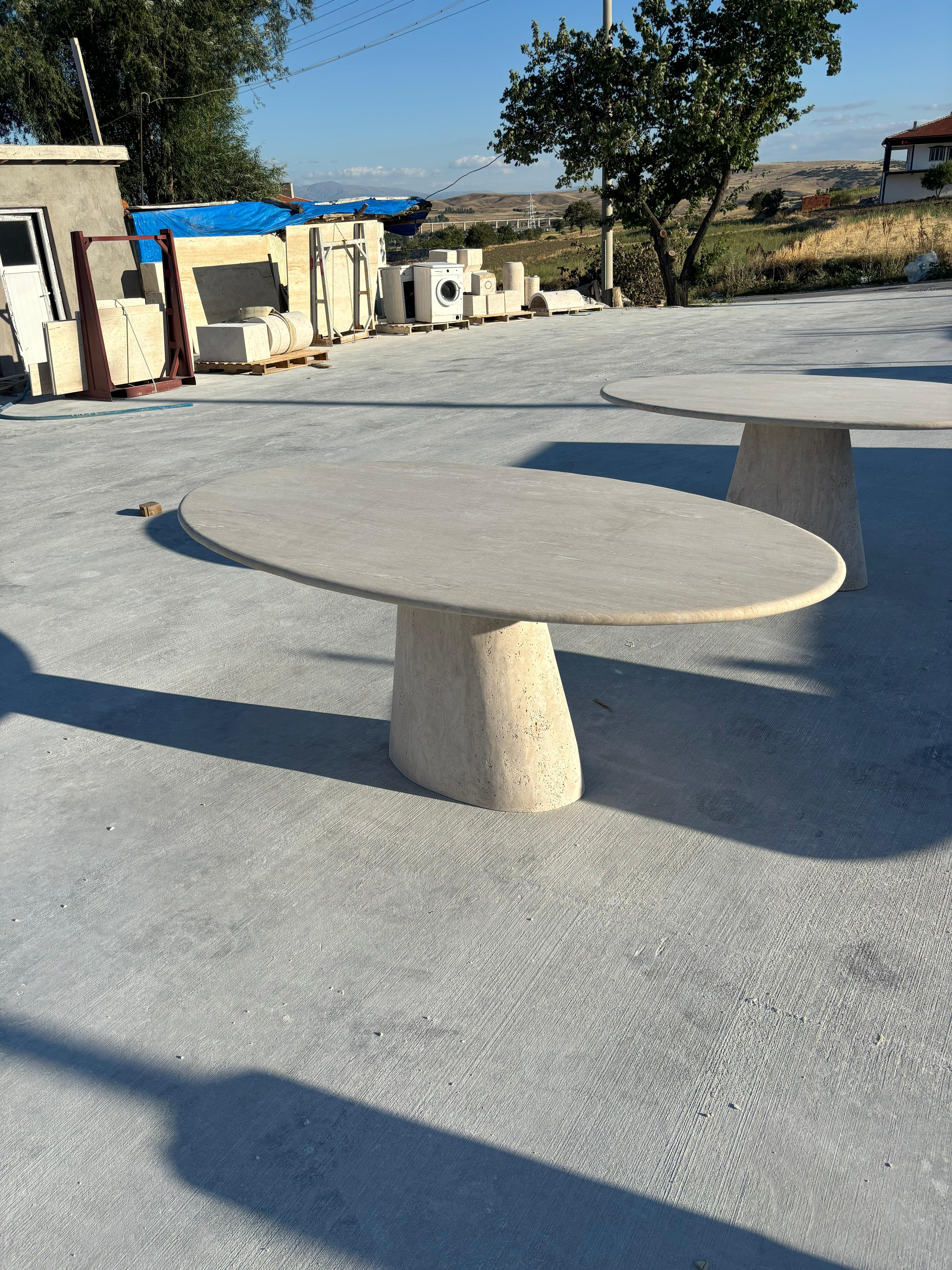 Carved Modern Ellips Italian Travertine Dining Table - Natural Marble Kitchen Table For Sale