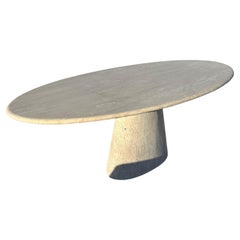 Modern Ellips Italian Travertine Dining Table - Natural Marble Kitchen Table
