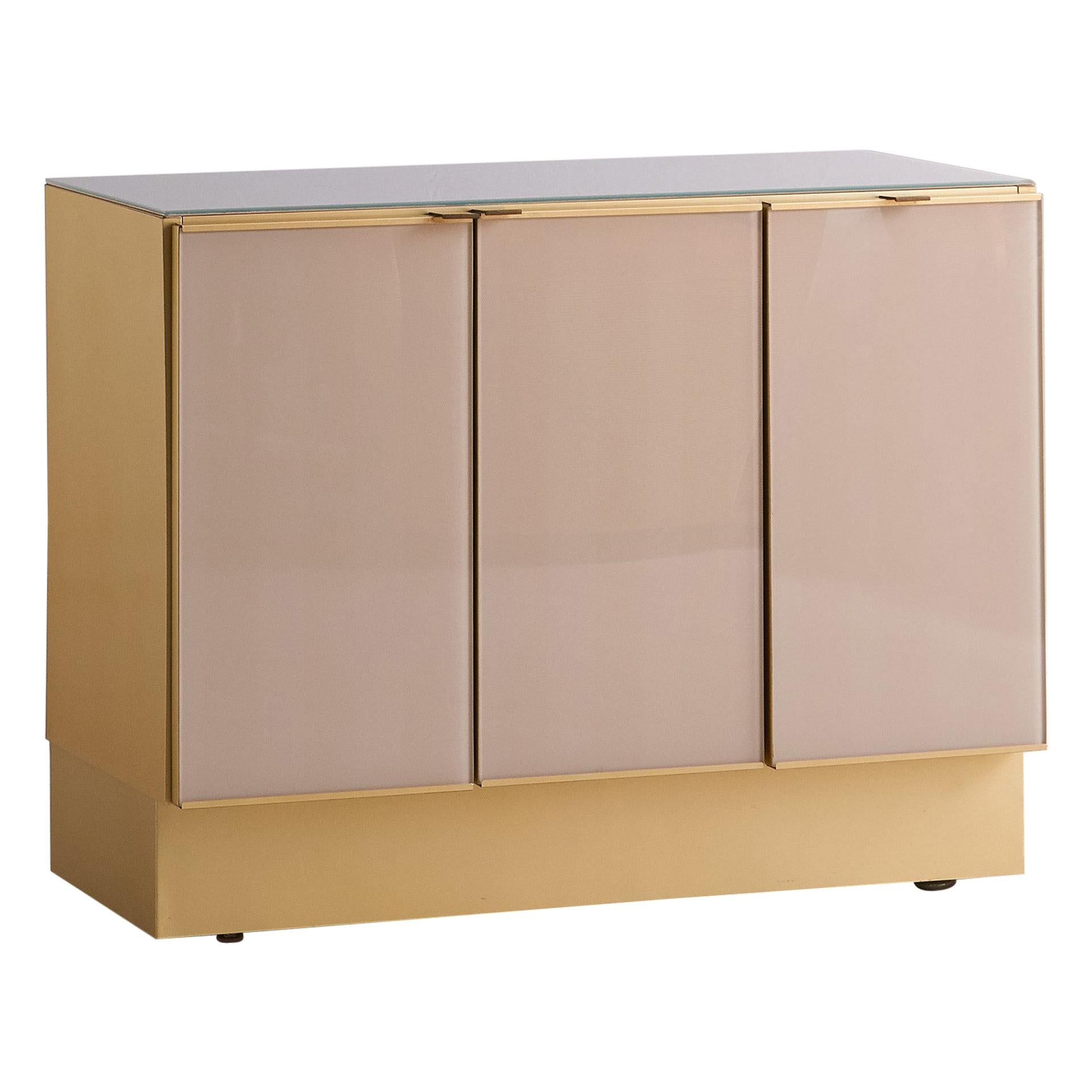 Modern Ello Brushed Brass Glass Top Credenza Cabinet