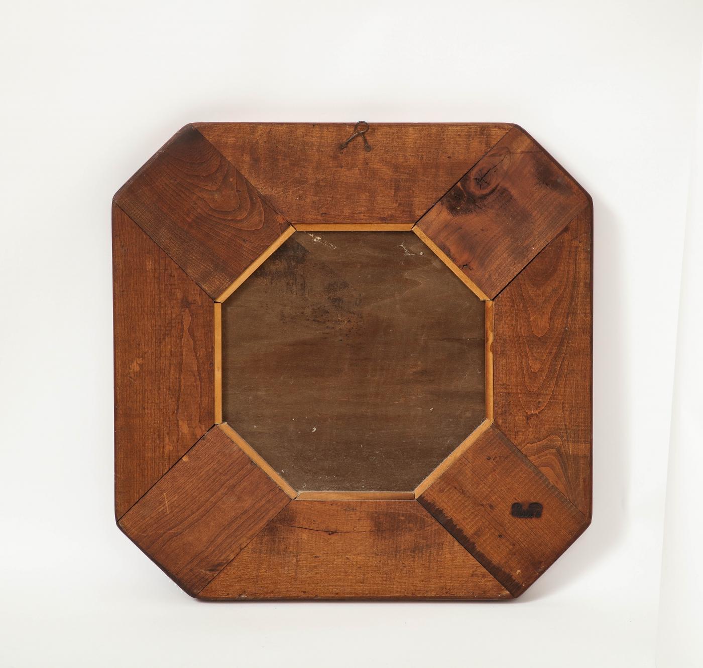 Modern Elm Mirror with Patinated Glass, in the Manner of Pierre Chapo, c. 1960 For Sale 4