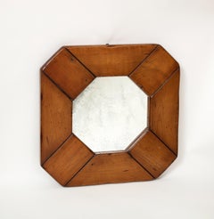 Modern Elm Mirror with Patinated Glass, in the Manner of Pierre Chapo, c. 1960
