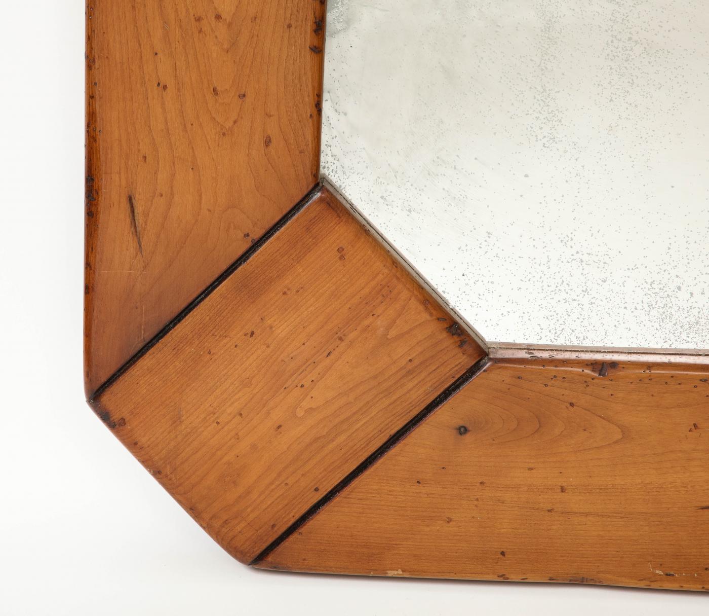 20th Century Modern Elm Mirror with Patinated Glass, in the Manner of Pierre Chapo, c. 1960 For Sale