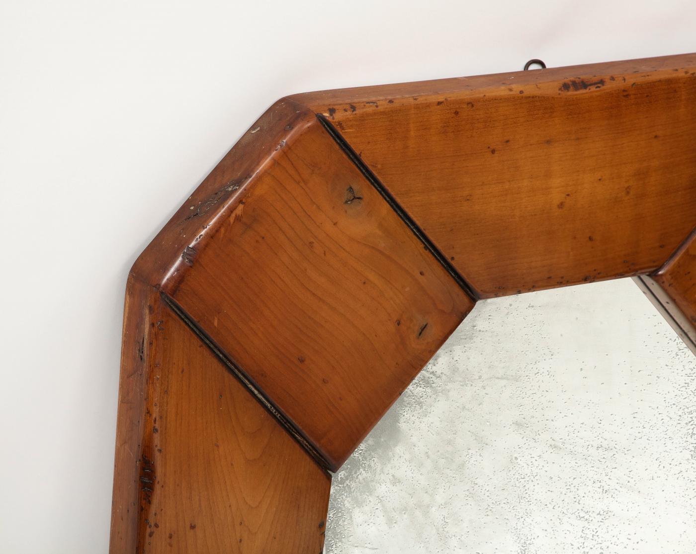 Modern Elm Mirror with Patinated Glass, in the Manner of Pierre Chapo, c. 1960 For Sale 1