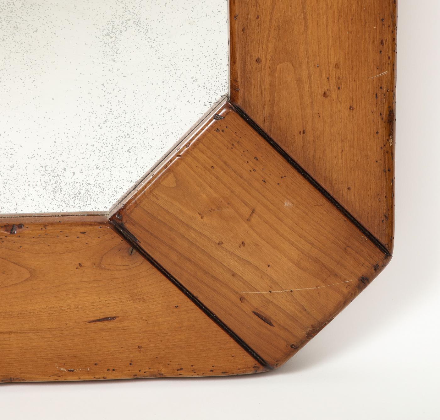 Modern Elm Mirror with Patinated Glass, in the Manner of Pierre Chapo, c. 1960 For Sale 2