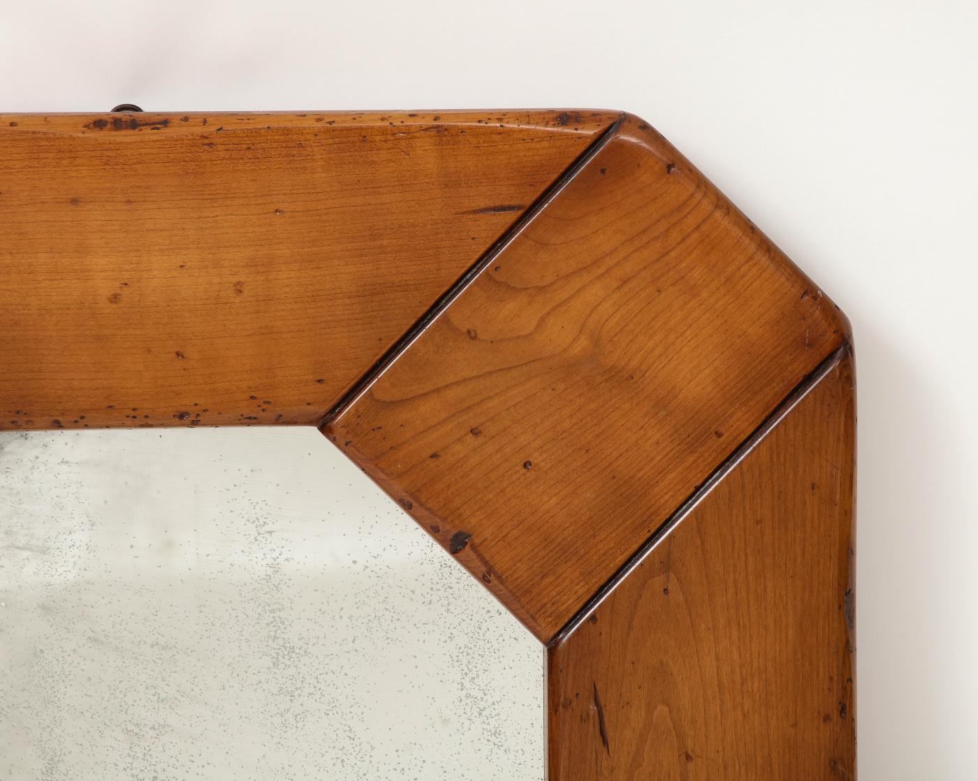 Modern Elm Mirror with Patinated Glass, in the Manner of Pierre Chapo, c. 1960 For Sale 3
