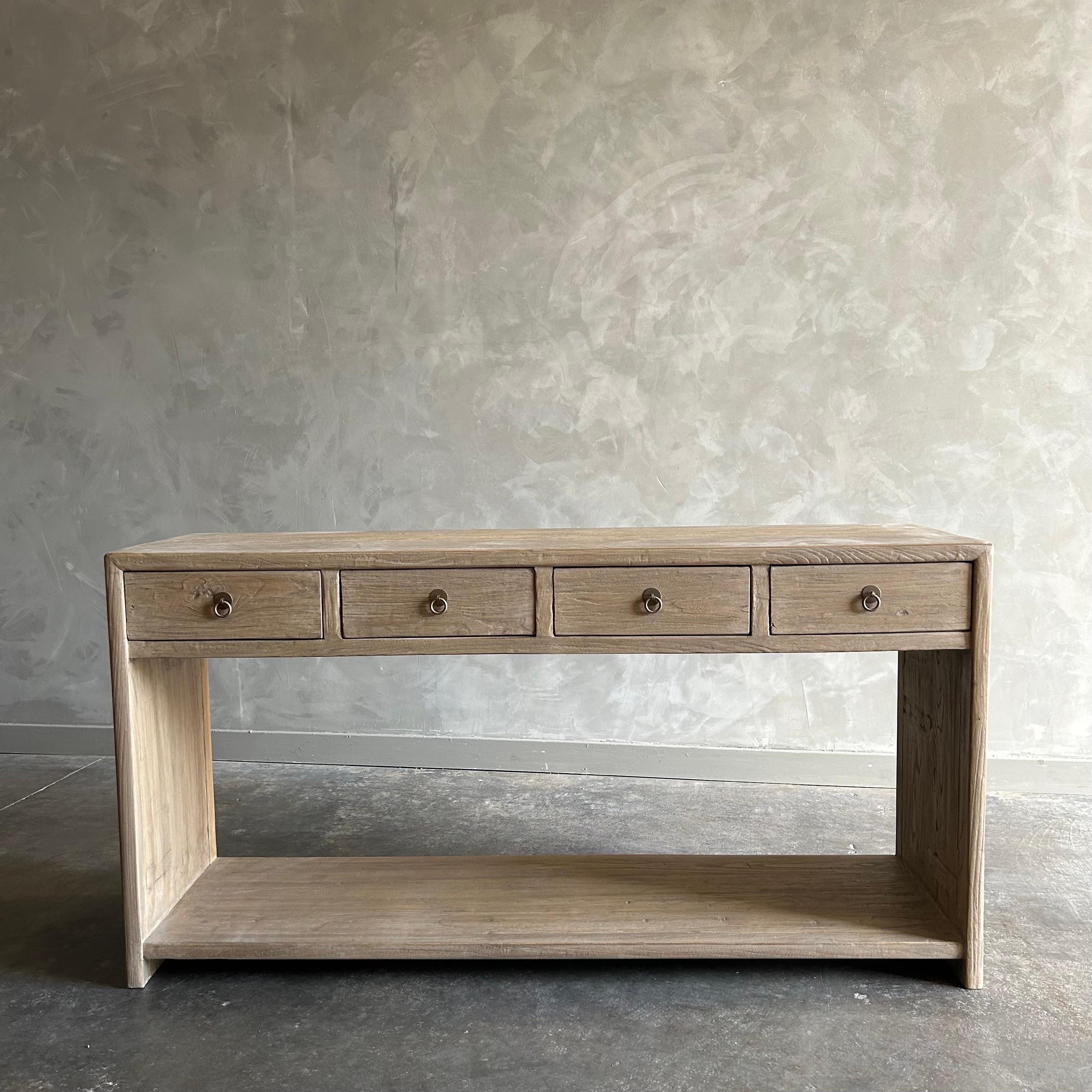 Modern Elm Wood Console Table with Drawers For Sale 3