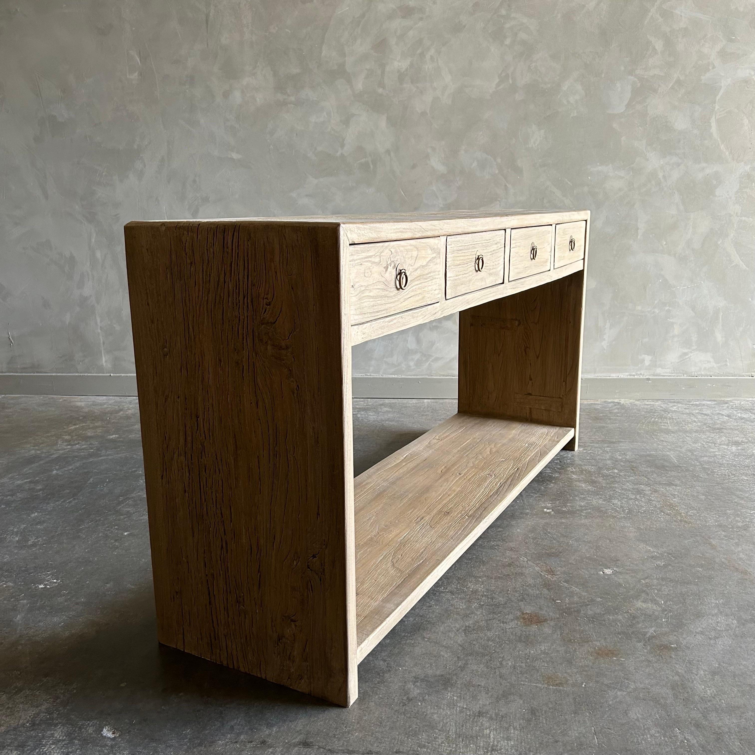 Organic Modern Modern Elm Wood Console Table with Drawers For Sale