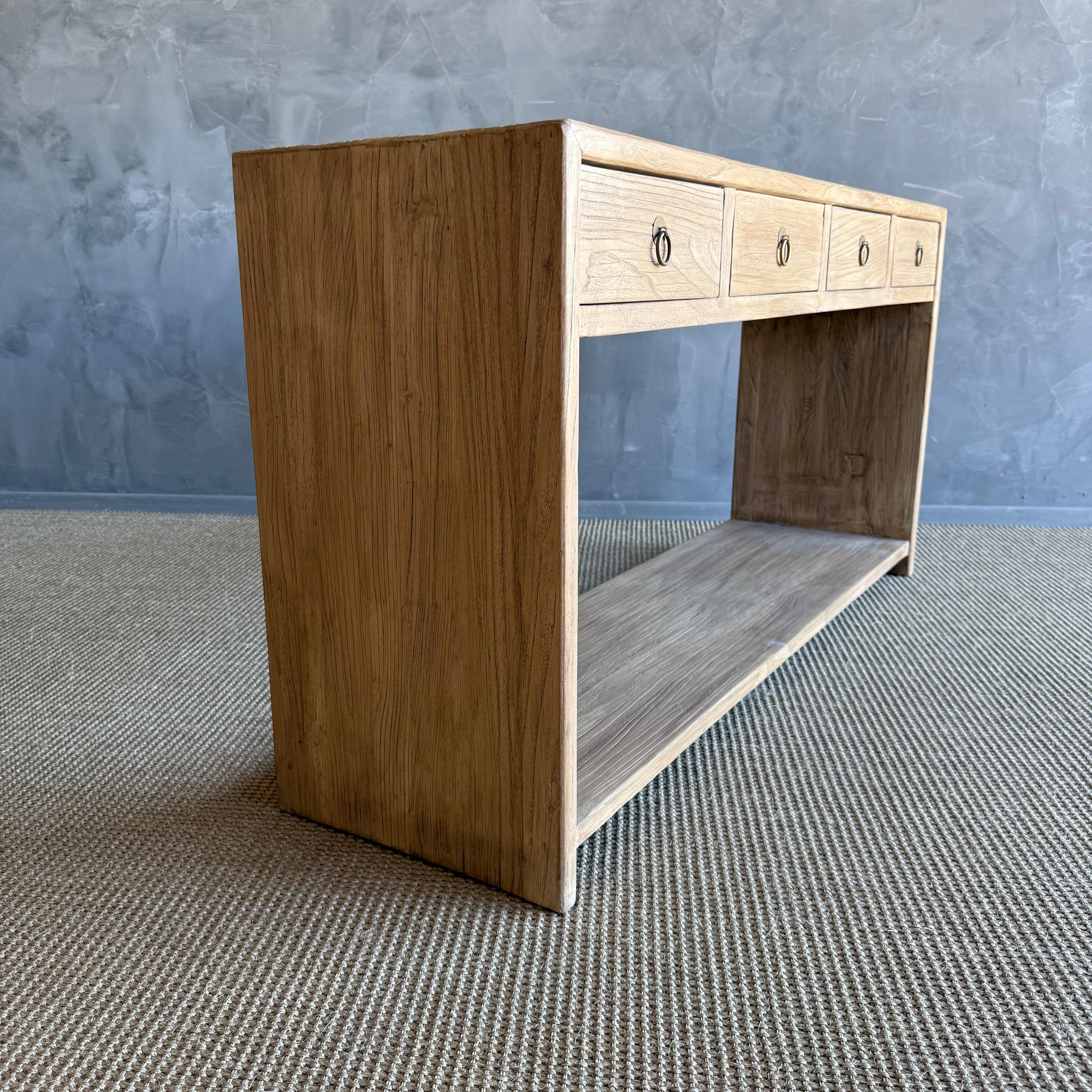 Organic Modern Modern Elm Wood Console Table with Drawers For Sale