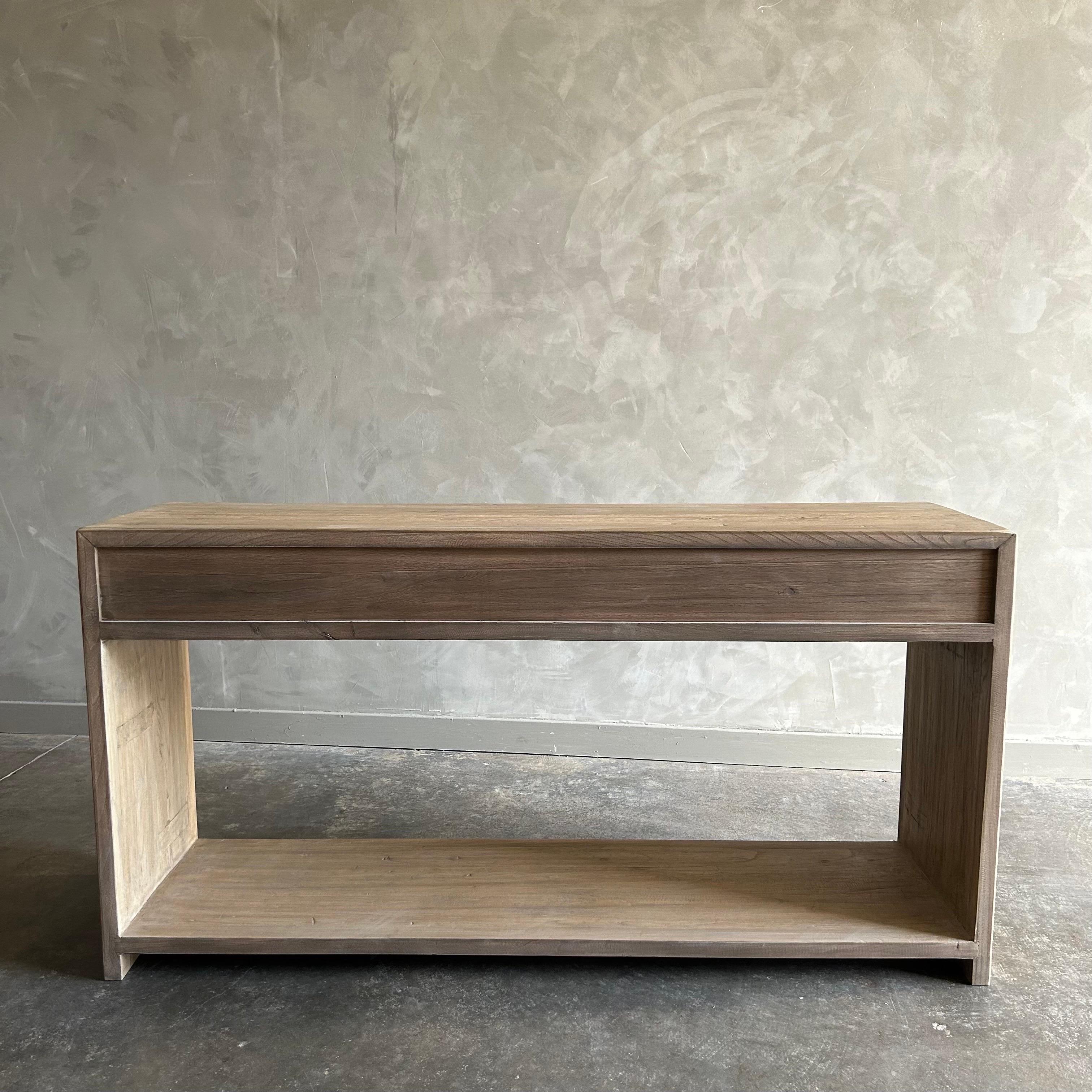 Contemporary Modern Elm Wood Console Table with Drawers For Sale