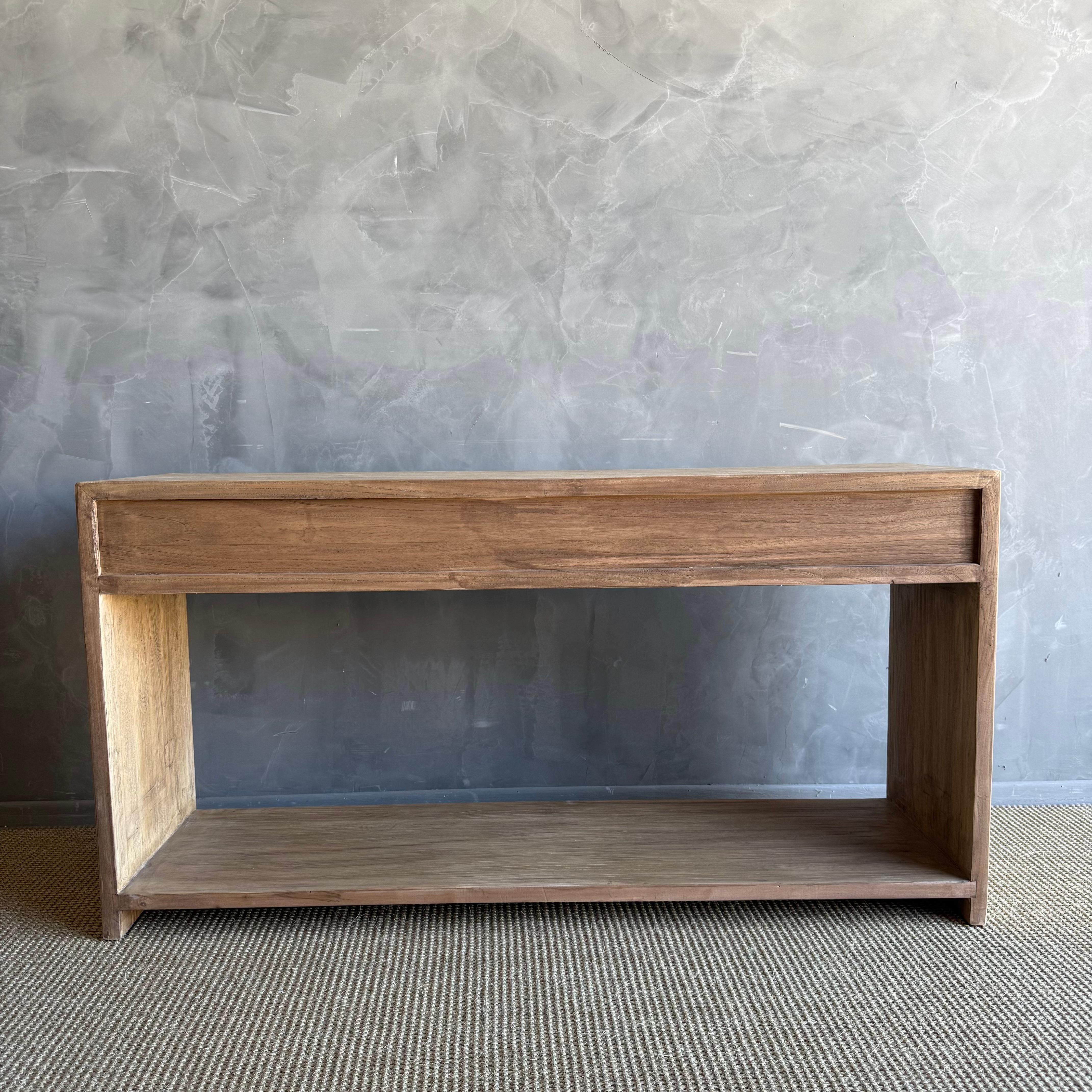 Contemporary Modern Elm Wood Console Table with Drawers For Sale