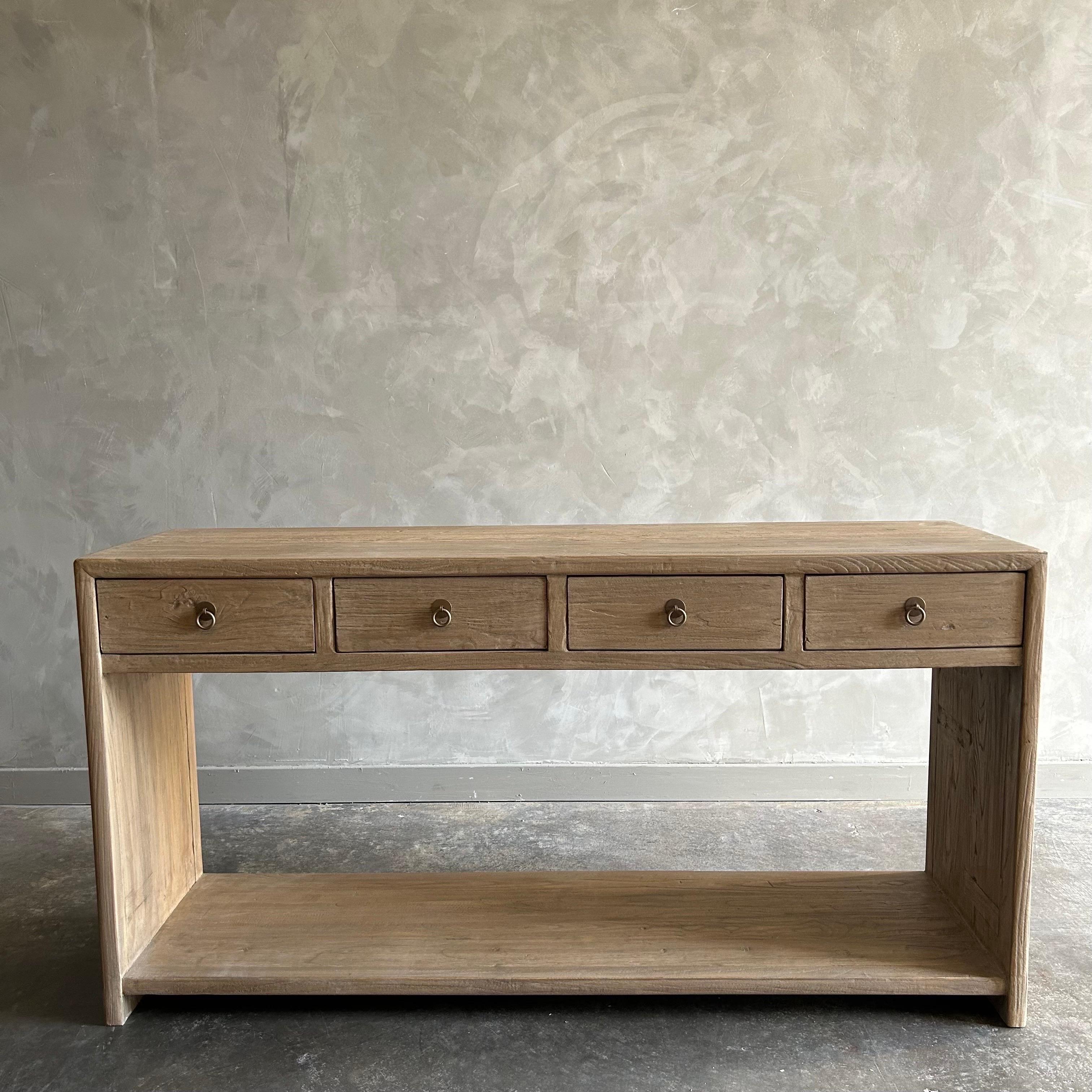 Modern Elm Wood Console Table with Drawers For Sale 1