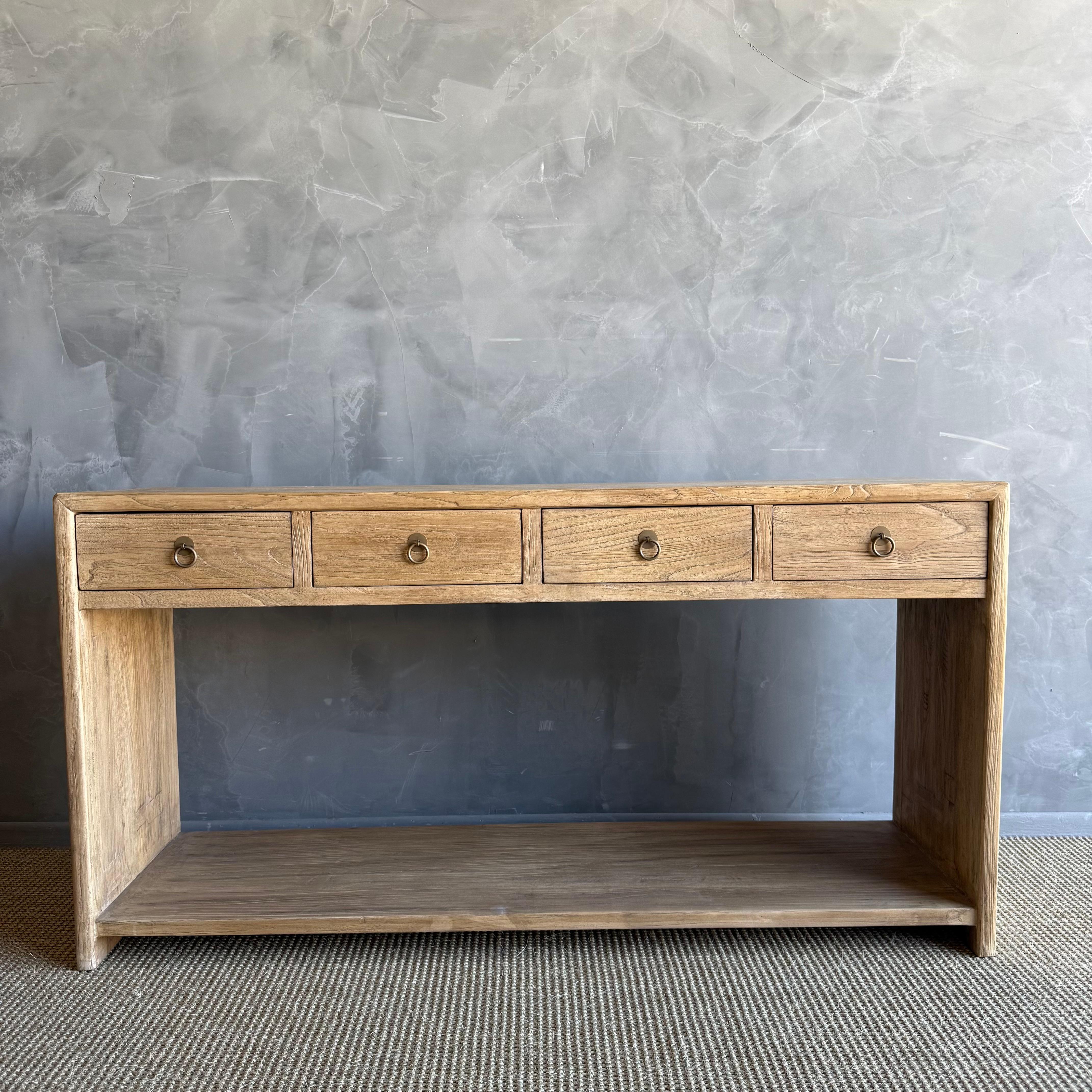 Modern Elm Wood Console Table with Drawers For Sale 1