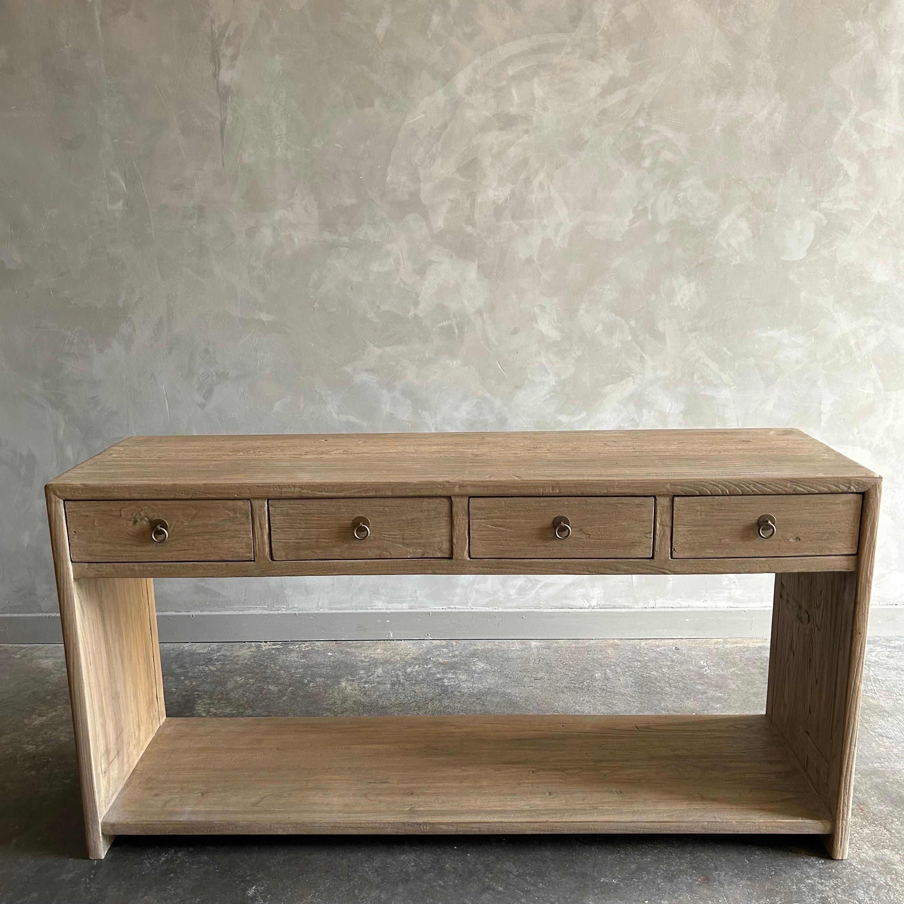 Modern Elm Wood Console Table with Drawers For Sale 2