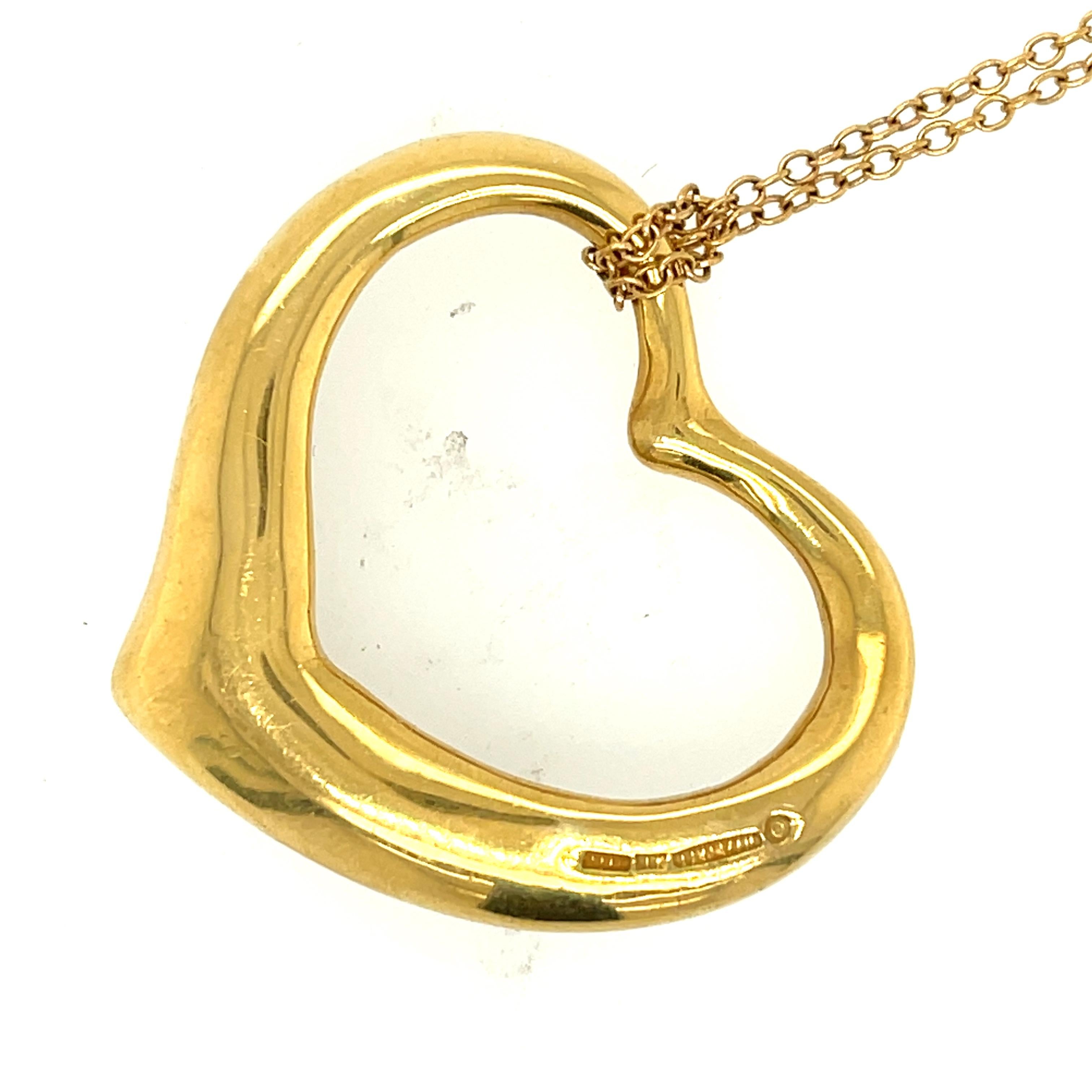 Modern Elsa Peretti Tiffany & Co. Open Heart Diamond Pendant Necklace In Good Condition In New York, NY