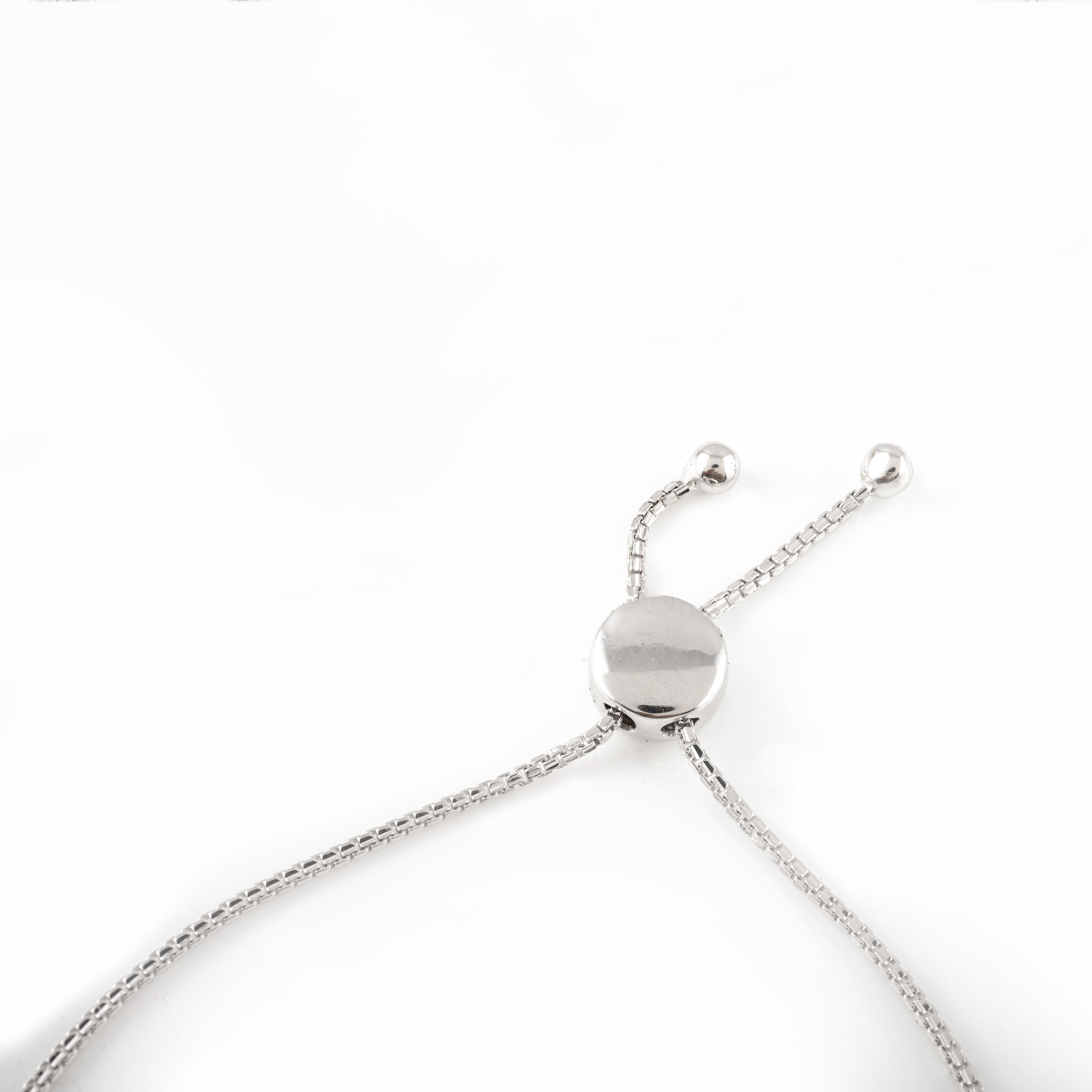 Women's Modern Emerald Diamond Adjustable Bracelet 18k Solid White Gold, Christmas Gift For Sale