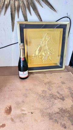 Modern Embossed Gold Shell Artwork, Luxurious Metallic Finish & Layered Framing