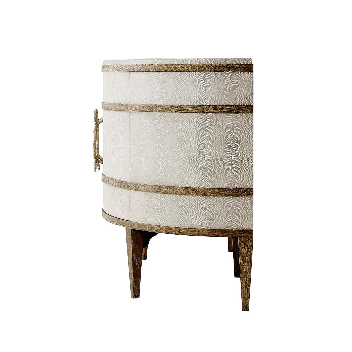 Vietnamese Modern Embossed Leather Demi Lune Cabinet For Sale