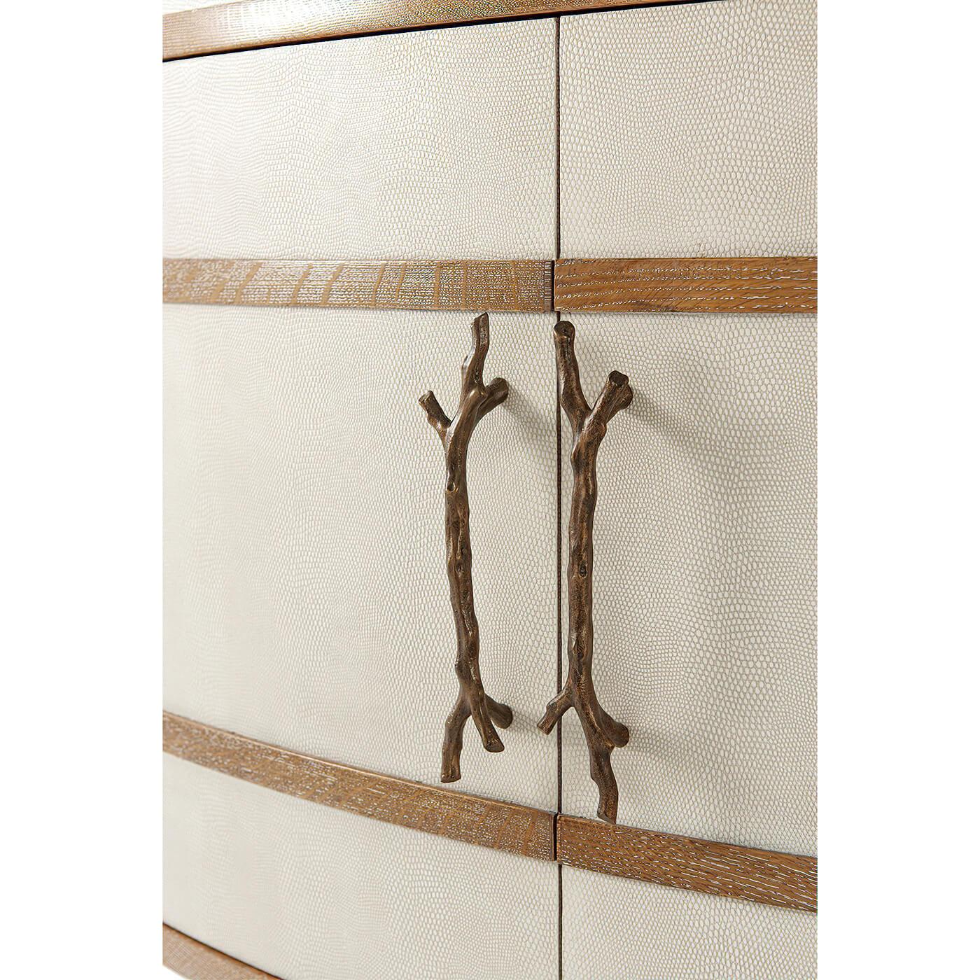 Modern Embossed Leather Demi Lune Cabinet In New Condition For Sale In Westwood, NJ