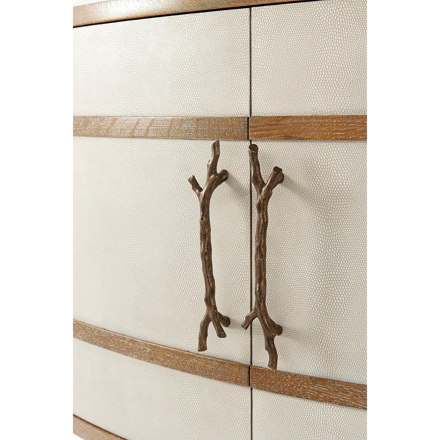 Modern Embossed Leather Demi Lune Cabinet In New Condition In Westwood, NJ