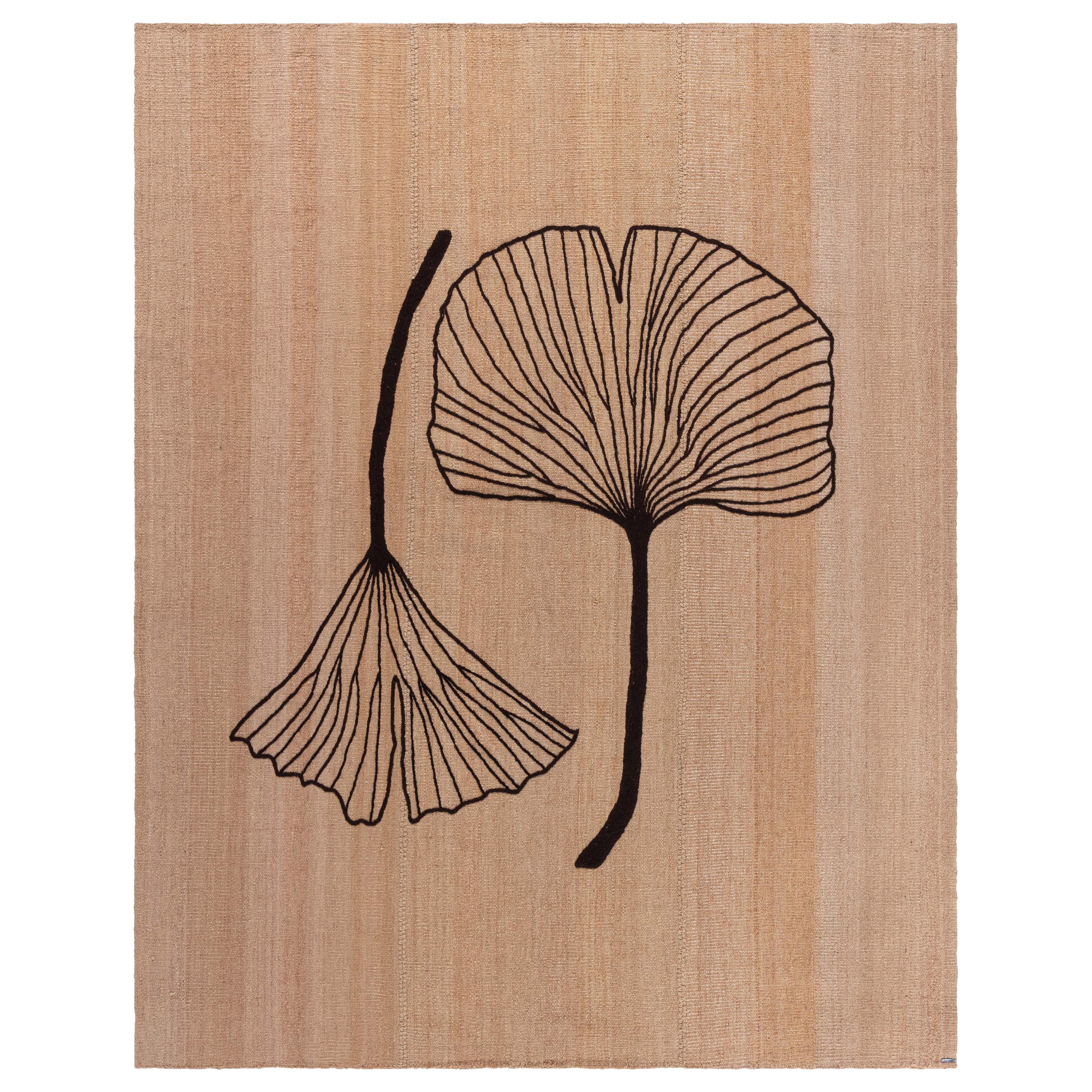 Modern Embroidery Kilim Rug with Ginkgo Leaf Design by Doris Leslie Blau For Sale