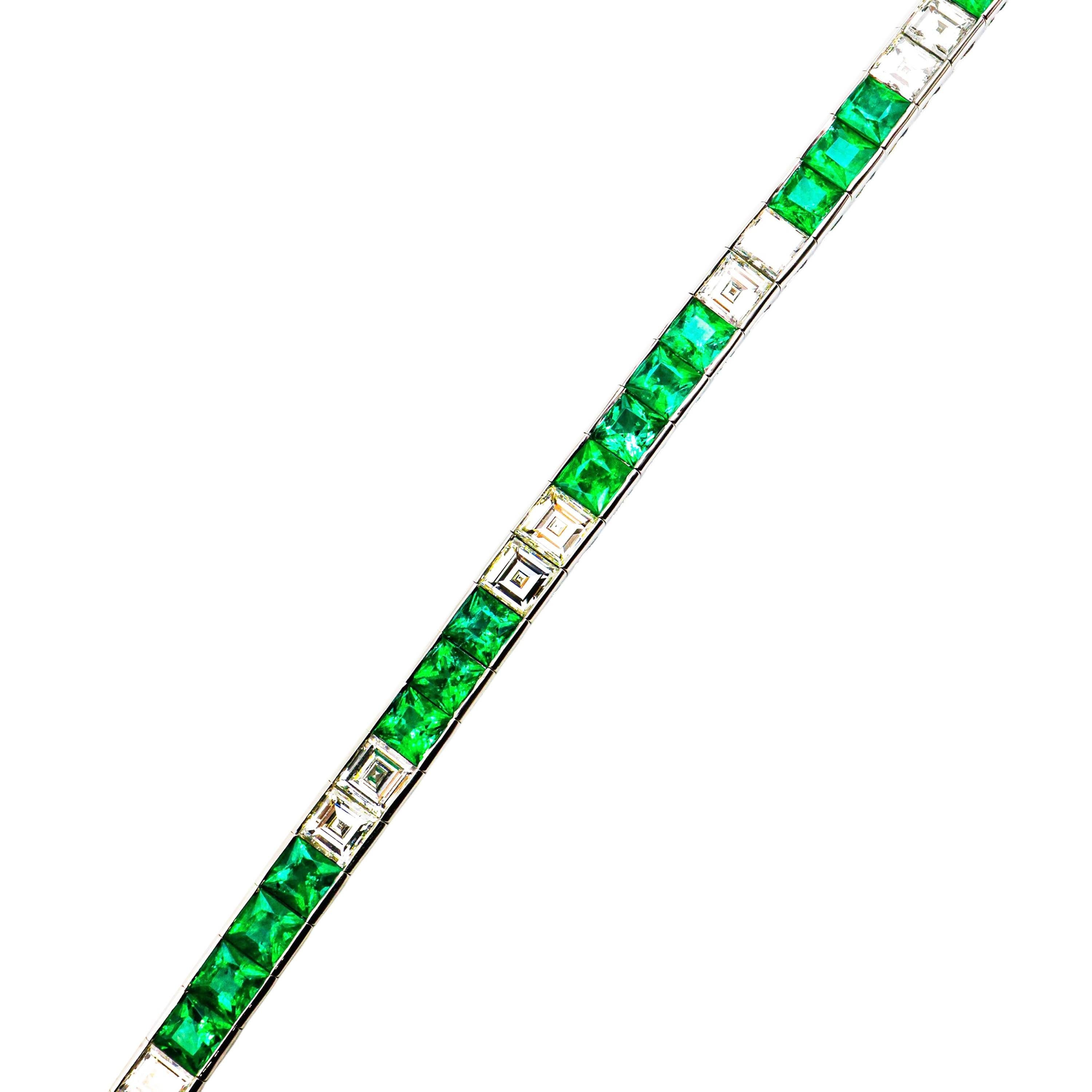 Pulsera Moderna Esmeralda 6,37 Quilates, Diamante 5,05 Quilates y Línea Platino Moderno en venta