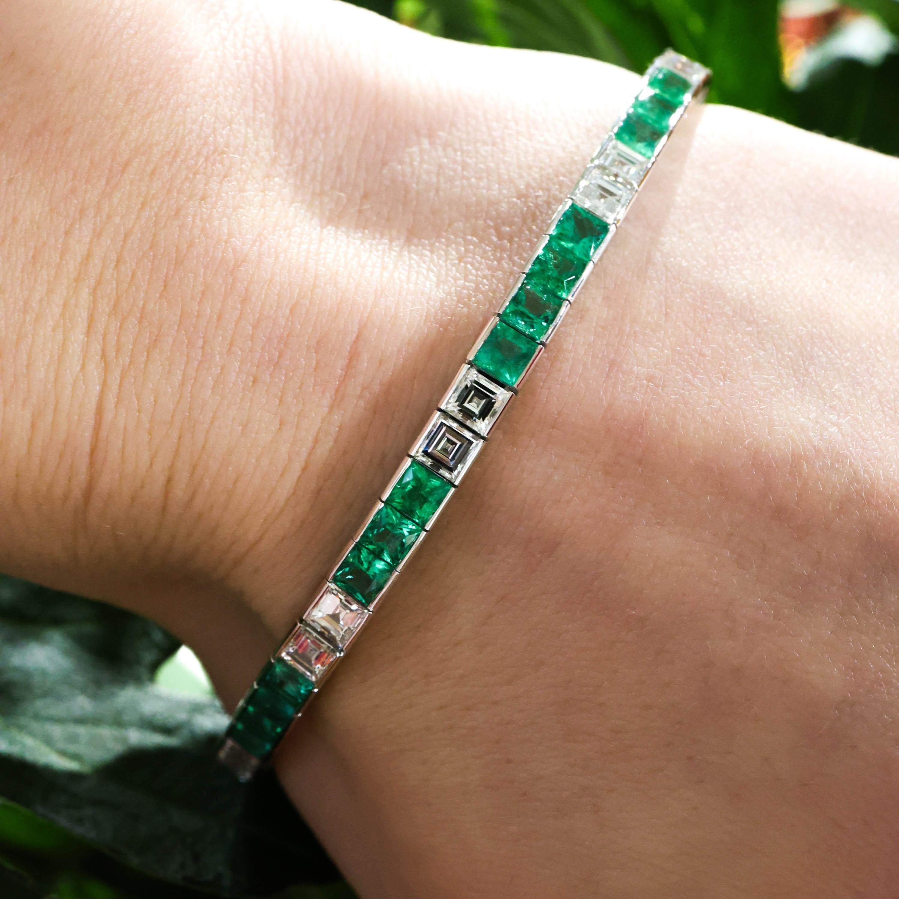 De las mujeres Pulsera Moderna Esmeralda 6,37 Quilates, Diamante 5,05 Quilates y Línea Platino en venta