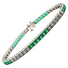 Modern Emerald 6.37 Carats, Diamond 5.05 Carats and Platinum Line Bracelet Modern Emerald 6.37 Carats, Diamond 5.05 Carats and Platinum Line Bracelet