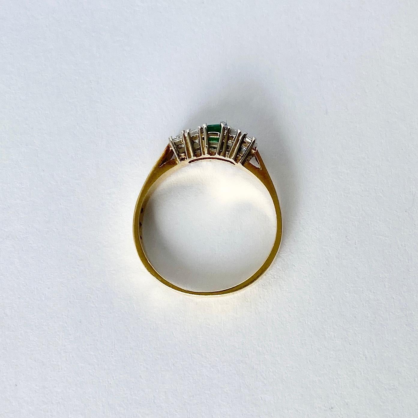 Square Cut Modern Emerald and Diamond 18 Carat Gold Five-Stone Ring