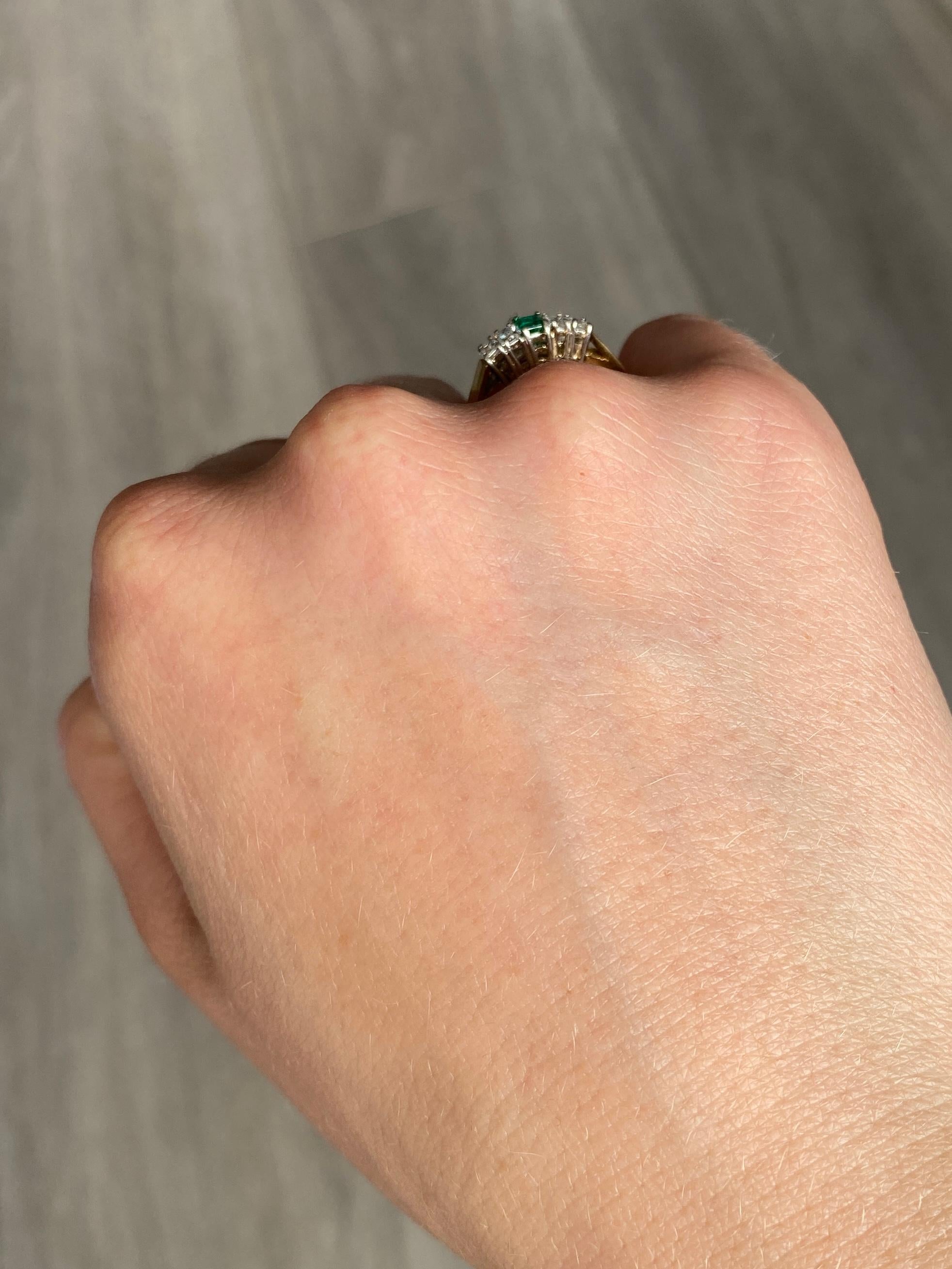 Women's Modern Emerald and Diamond 18 Carat Gold Five-Stone Ring