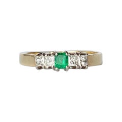 Modern Emerald and Diamond 18 Carat Gold Five-Stone Ring