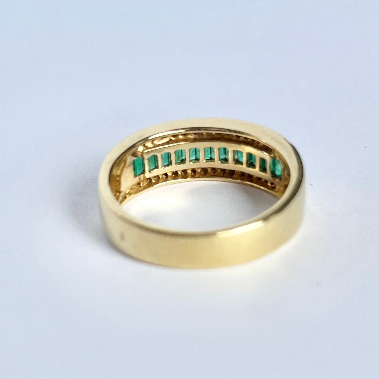 Modern Emerald and Diamond 18 Carat Gold Half Eternity Band In Good Condition For Sale In Chipping Campden, GB