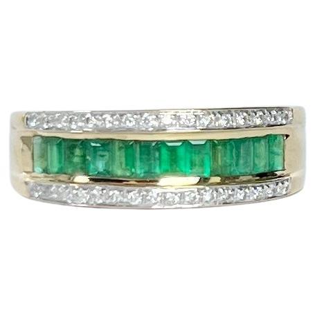 Modern Emerald and Diamond 18 Carat Gold Half Eternity Band For Sale