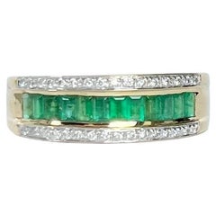 Vintage Modern Emerald and Diamond 18 Carat Gold Half Eternity Band