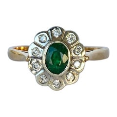 Modern Emerald and Diamond 9 Carat Cluster Ring