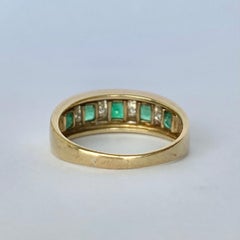 Modern Emerald and Diamond 9 Carat Gold Half Eternity Band
