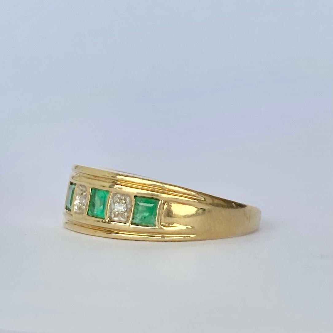 Square Cut Modern Emerald and Diamond 9 Carat Gold Half Eternity Band For Sale