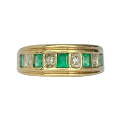 Retro Modern Emerald and Diamond 9 Carat Gold Half Eternity Band