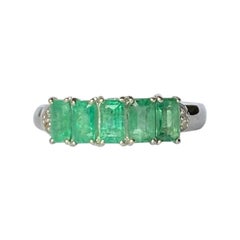 Modern Emerald and Diamond 9 Carat White Gold Five-Stone Ring