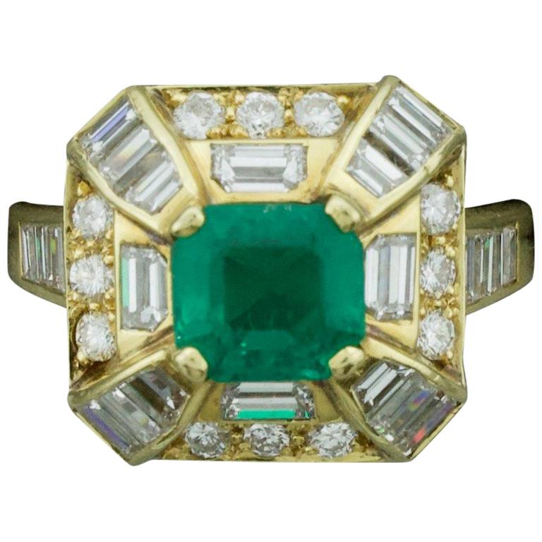 Modern Emerald and Diamond Ring by Terrell and Zimmelman in 18 Karat For Sale