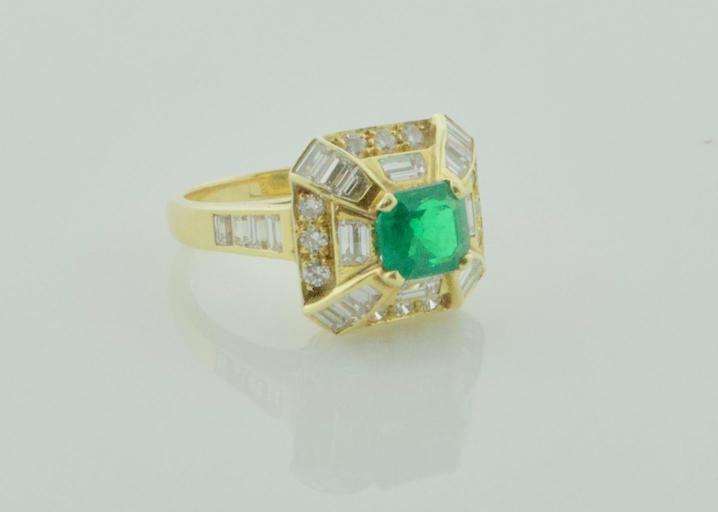 Modern Emerald and Diamond Ring by Terrell and Zimmelman in 18 Karat For Sale 1