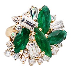 cluster engagement rings white gold Emerald Baguette and Diamond Cluster Cocktail Ring, 5.28 Carat Total