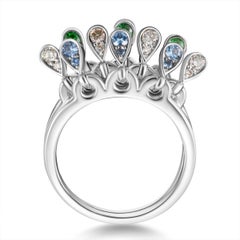 Modern Emerald Blue Sapphire and Diamond Kinetic Teardrop Cocktail Ring