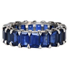 Modern Emerald-Cut Blue Sapphire Platinum Eternity Band Ring